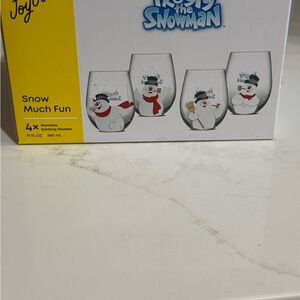 JoyJolt Frosty the Snowman Stemless Glass Set of 4 NWT